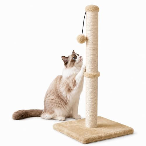 Dimaka Kratzbaum für Katzen, 74 cm, mit Sisalseil und weichem Plüschbezug