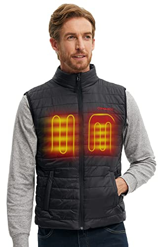 CONQUECO Men's Heated Vest Jacket: Slim Fit Electric Heating Gilet with Battery Pack in Winter Warm for Outdoor Camping Hiking Hunting (Black,XXL)