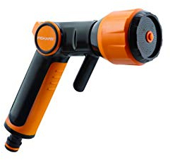 Fiskars Pistola 3 Funzioni, SoftGrip, Multi, Con Modalità di Spruzzo a Getto, Doccia e Nebbia, Leva di Controllo del Flusso On/Off Regolabile con il Pollice, Misura Universale, Nero/Arancione, 1023665
