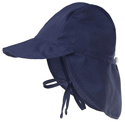 LACOFIA Baby solhatt med band och nackskydd, barn, strandmössor, småbarn, sommar, visir, keps, B-marinblå, 6-18 Månader