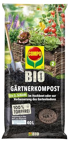 COMPO Bio Gärtnerkompost torffrei als perfekte zweite Schicht Einer Hochbeet-Befüllung 40L