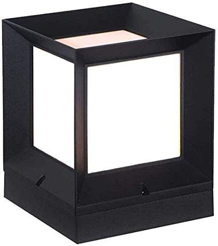 Modern E27 Pollerlampe,Outdoor Sockellampe Schwarz Aluminium und Acryl Eckig Design Gartenlampe Säulelampe Villa Hotel Rasen Hof Balkon Terrasse Außenleiter Außen-Leuchte,15 * 15 * 21CM
