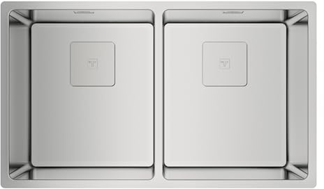 TEKA Fregadero de 80 cm, 2 Cubetas, Triple Posibilidad de Instalación, Desagüe Cuadrado, SilentSmart, Tapa Decorativa, Inox, FlexLinea RS15 2C 740
