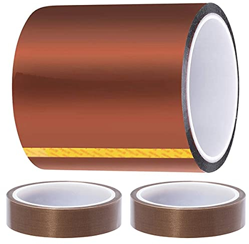Youmile Nastro ad alta temperatura Nastro in poliimmide resistente al calore Nastro termico 100 mm x 33 m(108 piedi) Nastro adesivo in silicone con 2 rotoli 15 mm x 10 m(33 piedi) Nastro in teflon