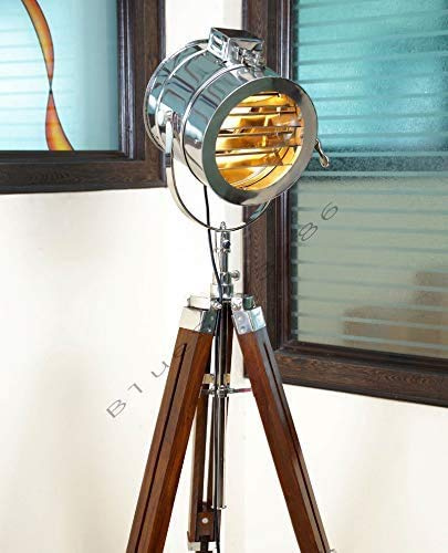 Malla Inc. Lampe de sol moderne avec trépied en bois à 3 plis Finition chromée