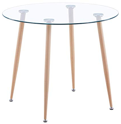 GOLDFAN Esstisch Glas Esszimmertisch Modern küchentisch mit Metallbeine Moderner Stil Runder Tisch für Wohnzimmer Büro Küche, Glas