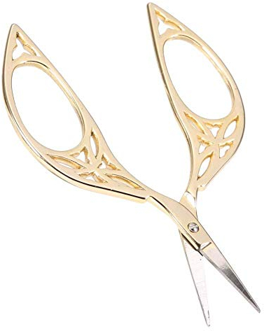 Oumefar Tijeras con forma de hoja vintage Tijeras de costura doméstica de acero inoxidable Papel de corte artesanal(Oro) Scissors