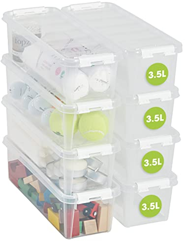 SmartStore - 8x Boîte de Rangement Plastique avec Couvercle Classic 3,5L (38x14x11cm) | Empilable et de Qualité Alimentaire | Boîte Plastique avec Couvercle & Coins Renforcés | Garantie 10 Ans