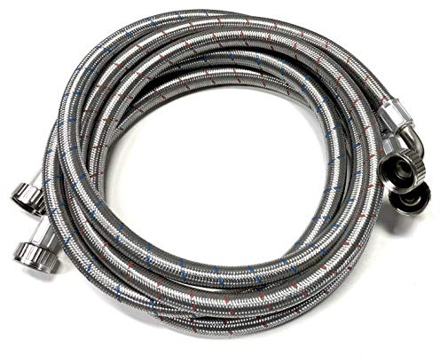 2-Pack Premium High-Flow Stainless Steel Washing Machine Hoses - 6 FT No-Lead Burst Proof Red and Blue Lined Water Inlet Supply Lines - Universal 90 Degree Elbow Connection - 10 Year Warranty