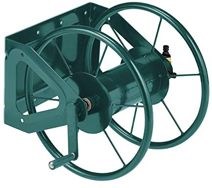 Relaxdays Schlauchtrommel, Stahl, für 60 m Schlauch, 2 Klickkupplungen, Wandschlauchhalter HBT: 42 x 53 x 46 cm, grün