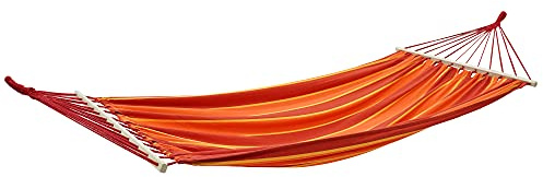 Amaca da Giardino in Cotone 200x150 cm Arancione con Barre di Diffusione in Legno da 100 cm Sollevamento Carico di 150 kg