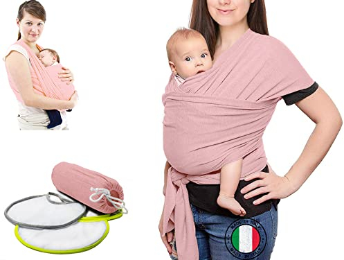 Tragetuch Für Neugeborene (100% Made In Italy) Mit 2 Lätzchen, Aus Bio-Baumwolle, Leicht, Atmungsaktiv, Geeignet Für Bis Zu 15 Kg