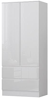 FWStyle White Gloss 2 Door 2 Drawer Wardrobe Soft Close 181 x 80 x 50cm