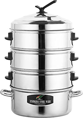 MNSSRN Edelstahl-Dampfer, 3-Schicht mit Deckel, Gemüsedampfdampfer-Set,53cm