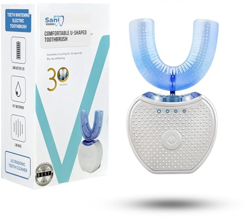 FREEZE2TRIM Sani White Ultrasonic Toothbrush, Ortho Sparkle Sonic Glow Brush, 360 Brite Adult U Shaped Toothbrush Ultrasonic Tooth Cleaner Teeth Whitening Light Electric Automatic Hands Free
