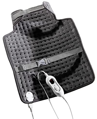 Daewoo Electric Heated Pad HEA1839 Neck Back & Shoulder Warmer with 4 Heat Settings, Adjustable Straps, Machine Washable, Detachable Controls 40 x 50cm Grey