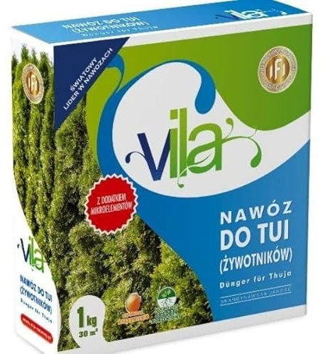 VILA Spezialdünger für Thuja und Lebensbäume | Gartendünger Thujadünger | NPK- Dünger mit Mikroelementen | Fördert üppiges Wachstum und Grün | 1 kg Eimer für bis zu 30 m²