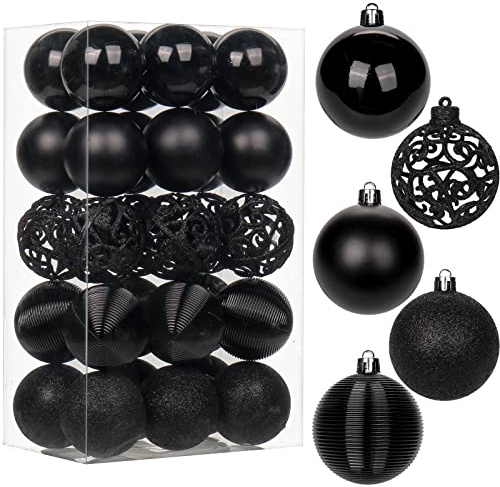 6CM Weihnachtskugeln Ornamente Glitze, 30 PCS bruchsicher Weihnachten Kugeln, Kunststoff Weihnachten Kugeln, Hängen Christbaumkugel Schwarz fur Weihnachtsbaum Neujahr Ornamente