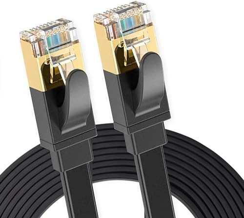Elfcam® - 12 Metri Cavo Ethernet Cat 8, Piatto RJ45 Cavo di Rete LAN, 100% Rame, 30AWG, Nero, 12m