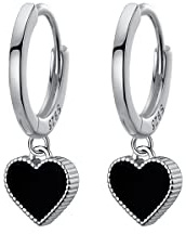 SLUYNZ 925 Sterling Silber Herz Tropfen Ohrringe Creolen für Frauen Damen Schwarzes Herz Hängend Creolen Ohrringe ohrhänger