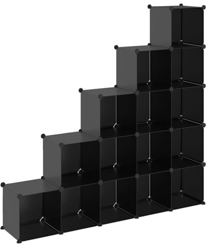 vidaXL Regalsystem mit 15 Würfeln, Würfelregal mit viel Stauraum, Schuhregal mit Stahlrahmen, Regal Standregal Modular Büro, Schwarz PP