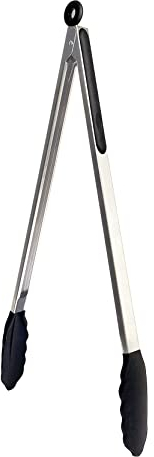 UPTALY Pince à gril extra longue de 45 cm (1 pcs noir), avec tête en silicone, pince à barbecue en acier inoxydable avec long manche, pince alimentaire de grande taille