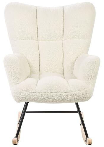 Beliani Schaukelsessel aus Bouclé Stoff weiß gepolstert Schaukelstuhl modern Oulu