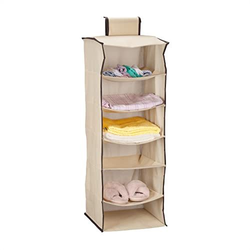 Relaxdays Hängeregal Kleiderschrank, 6 Fächer, Stoff, H x B x T: 96 x 32 x 31 cm, Kleiderorganizer hängend, beige
