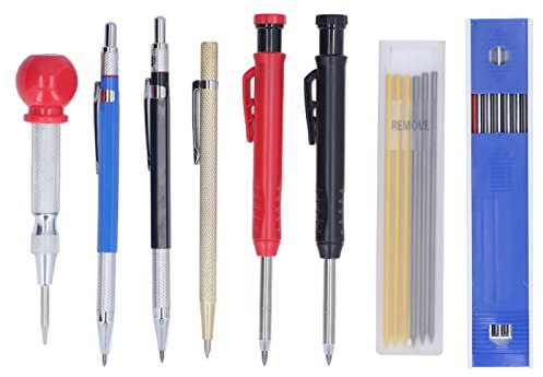 YWBL-WH Carpenter Scriber Marking Kit, Solid Mechanical Pencil with Refill Center Punch Carbide Marker, Carpentry Marking Scribe Tools for Architect Construction Precision Marking
