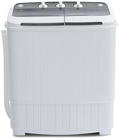Muhub Portable Twin Tub 16.5lbs Mini Washing Machine,Compact Semi-automatic Washer and Spin Combo,Top Load,Portable Washer for Dorms,Apartments,RVs(White & Gray)