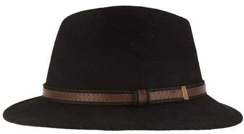 Bred hatt utomhus barn traveller filthatt 100 % ull med läderimitation uppsättning hatt robust och hopvikbar, svart, 53