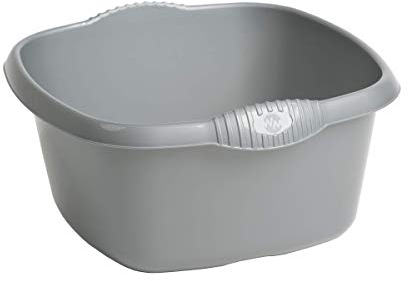 TENLITE High Grade Plastic Square Washing Up Bowl | Stylish Strong Durable Bowl with High Gloss Chic Finish | Space Saving for Home Kitchen - Silver, 32cm