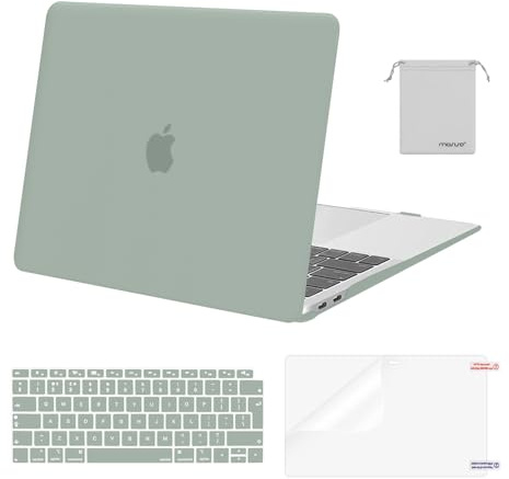 MOSISO Coque Compatible avec MacBook Air 13 Pouces M1 Compatible 2021-2018 A2337 A2179 A1932, Coque Rigide&Housse Clavier&Film D'écran&Sac de Rangement pour MacBook Air 13,3 Pouces,Vert Antique