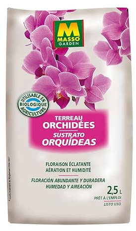 Peyca Sustrato para orquideas 2.5L - Masso. Floración abundante y durarera. Humedad y aireacion. Listo para Usar