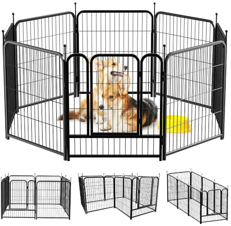 PawGiant Hundezaun-Laufstall, 61 cm / 81,3 cm / 101,6 cm, für kleine, mittelgroße und große Hunde, Metall, Haustier, Welpen, Katzen, Training, Zaun, Kiste, Käfig, Außen, Wohnmobil, Camping, Hof,