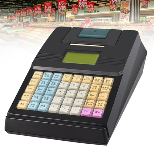 Kommerzielle Registrierkasse, elektronische Kassensystem-Registrierkasse, multifunktionale 40-Tasten-Registrierkasse mit digitaler LED-Anzeige für Supermärkte/Geschäfte/Einzelhandelsgeschäfte ,Black