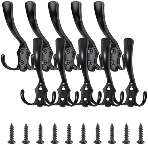 YOYEAH 10 Stück Garderobenhaken Vintage Retro Schwarz Matt, Wandhaken Schwarz für Schlafzimmer Badezimmer Küche, Huthaken Mantelhaken Kleiderhaken Schwarz, inkl. Schrauben