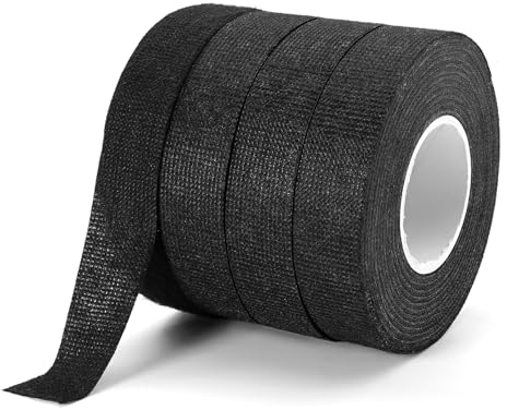 Okoss 4 Rolle KFZ Gewebeband,Gewebeband Schwarz Klebeband Kabelbaum 19mm x 15m,Textilklebeband Selbstklebendes Hitzebeständiges Isolierband für Auto Kabel Befestigt Kabelbäume Elektrisches Klebeband