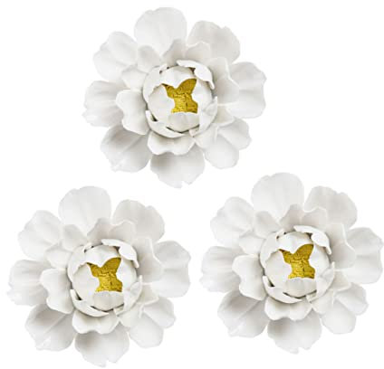 Zerodeko 3stücke Teilige Handgefertigte Keramik Blumen Wanddekoration Wandbild Ornament Nachhaltige Wohnraumverschönerung Einfache Installation Weiße Nordische Gartenskulptur