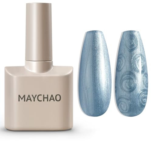 MAYCHAO 15ML Pearl Gel Nail Polish, Pearlescent Dusty Blue Shell Shimmer Mermaid Dark Blue Gel Polish Soak Off UV LED Nail Lamp Curing Gel for Nail Art Manicure Salon DIY at Home, 0.5 OZ
