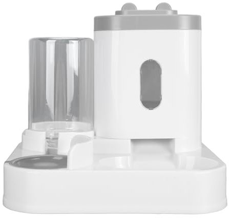 Pet Food Water Dispenser, Automatic Cat Feeder and Water Dispenser Set, Automatic Dog Feeder and Dog Water Dispenser, 2 in 1 Large Capacity Detachable Automatic Cat Waterer Feeder for Dog Puppy (Grey)