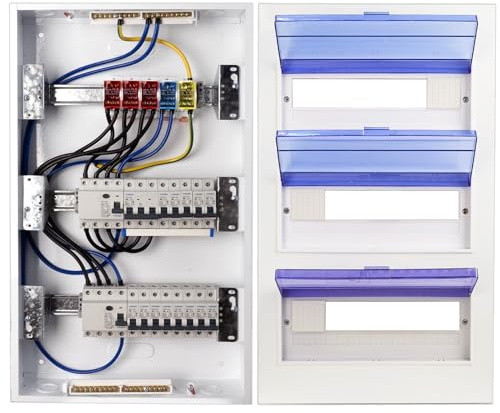 CHENGPI Coffret électrique 3 Rangées with 4P FI disjoncteur Type A 40A 30mA FI RCCB and B16 Fuses, Fuse Box with Busbar-embedded Installation