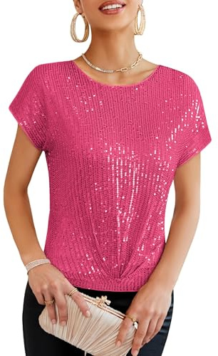 GRACE KARIN Donna Top con Paillettes Manica Corta Collo Tondo Apertura sulla Schiena per Feste