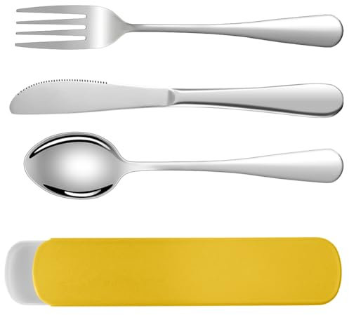 HOTUT Couverts de Camping, 3 Pièces Portables Ensemble de Couverts en Acier Inoxydable avec étui Portable, Passe au Lave-Vaisselle, Couteau/Fourchette/Cuillère pour Voyage Camping Bureau