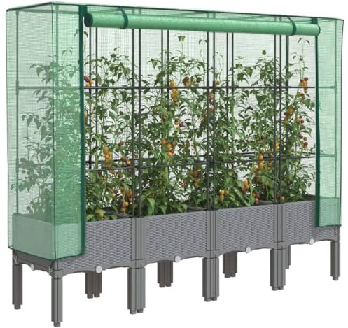 Xichuzi Hochbeet mit Gewächshaus-Aufsatz Rattan-Optik 160x40x140 cm, Palettenrahmen, Hochteich, Gemüsebeet, Kräuterregal Balkon, Blumenbeet, Kräuterspirale, Tomatenbeet, Pflanzhochbeet - 4015863