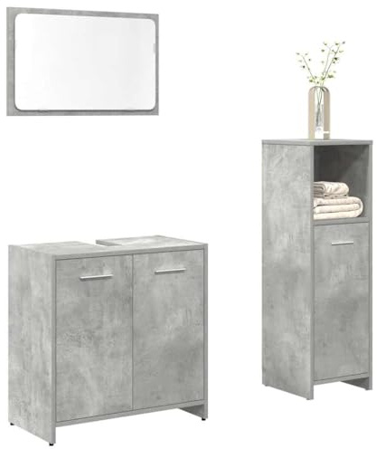 Homgoday TYPE3324851 3-Piece Bathroom Furniture Set, Grey Concrete Wood Plywood Furniture, Sideboard, Floor Cabinet, Bathroom Cabinet, Storage Cabinet, Storage Cabinet
