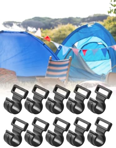 Swsdee 10Stk Camping Markisen Haken,C-Klemmen für bis Ø 22 mm Stangen und 24 mm breites Gurtband,Haken Clip für Outdoor Zelt, Vorzelt, Markise, Plane, Stangenclip, Befestigungshaken