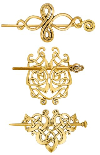 NICENEEDED 3 Stück Vintage Wikinger Keltische Schal Haarnadeln Gekreuzte Knoten Haarspange Spirale Gehäkelte Haarspangen Retro Antikes Gold Haarschmuck Für Damen Schal Pullover Halloween