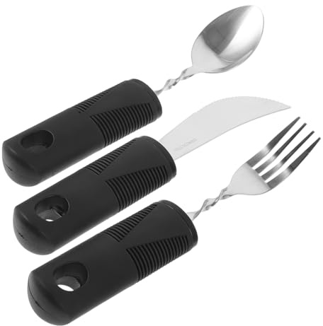 NIYANGLE Juego de Cubiertos Adaptables para Personas Mayores Mango Antideslizante y Acero Inoxidable, Utensilios Portátiles y Antivibración para Uso Diario