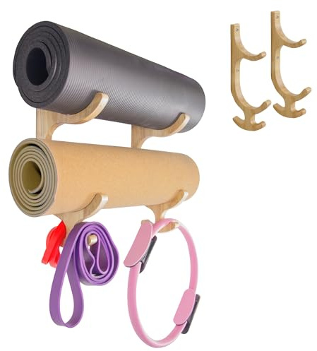 Tapeera Wandhalterung für Yogamatten aus Holz – Dekoration für Zuhause – Yogamatten-Aufbewahrung – Aufbewahrung und Organizer – Widerstandsband-Wandhalterung – Fitnessstudio-Organisation für Zuhause